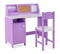 COSTWAY Bureau pour Enfants 3 Ans+ avec Chaise d’Étude, Tableau Blanc, Marqueur, Tableau d’Affichage, Bibliothèque en Bois, Violet