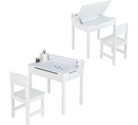 COSTWAY Bureau pour enfants avec chaise, ensemble de tables pour enfants avec plateau rabattable, porte-rouleau de papier, bureau d'écolier pour enfants à partir de 3 ans, Ink. Rouleau de papier & mar