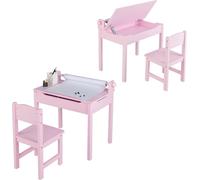 COSTWAY Bureau pour enfants avec chaise, ensemble de tables pour enfants avec plateau rabattable, porte-rouleau de papier, bureau d'écolier pour enfants à partir de 3 ans, Ink. Rouleau de papier & mar