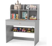 COSTWAY Bureau pour enfants, bureau pour enfants, bureau d'écolier avec espace de rangement, tiroir & tablette, table pour enfants à partir de 3 ans, gris