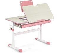 COSTWAY Bureau pour enfants Réglable en hauteur, bureau d'écolier avec plateau inclinable, support de livres, tiroir & règle de mesure, bureau ergonomique pour jeunes enfants de 3 à 12 ans (rose)