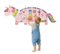 COSTWAY Busy Board Montessori en Forme Dinosaure avec 11 Jeux Sensoriel, Planche Tableau Activité Murale avec Xylophone & Horloge, Parcours Motricité Bébé pour Salle de Jeux, Crèche (Licorne Rose)