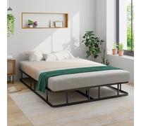 COSTWAY Cadre de Lit 140 x 200 avec Sommier, Lit Plateforme en Métal pour Adultes, Support à Lattes Métalliques, 26 cm de Hauteur avec Espace de Rangement au Dessous, Assemblage Facile, Noir