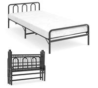 COSTWAY Cadre de Lit Pliant avec Matelas 90 x 200 cm, Lit Pliable Portable avec Tête et Pied de Lit, Mousse à Mémoire de Forme, Cadre Métallique, pour Chambre d'amis, Dortoir, Appartement, Noir