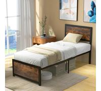 COSTWAY Cadre de Lit Simple 90x200 cm, avec Tête de Lit & 36 cm Espace de Rangement sous Le Lit, Style Industriel, Sommier à Lattes en Métal, Assemblage Facile, pour Enfants Adultes