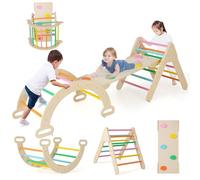 COSTWAY Cadre d'escalade d'intérieur en Bois, avec Triangle d'escalade, Arche d'escalade et Rampe, Triangle d'escalade, Triangle d'escalade, pour Enfants à partir de 1 an (Multicolore)