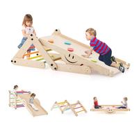 COSTWAY Cadre d'escalade d'intérieur, triangle d'escalade avec toboggan, échelle d'escalade, aire de jeux intérieure convertible, aire de jeux d'intérieur multifonctionnelle pour enfants à partir de 3