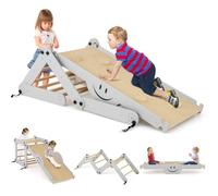 COSTWAY Cadre d'escalade d'intérieur, triangle d'escalade avec toboggan, échelle d'escalade, aire de jeux intérieure convertible, aire de jeux d'intérieur multifonctionnelle pour enfants à partir de 3