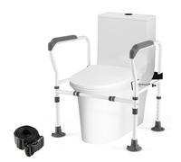 COSTWAY Cadres de Sécurité pour Toilettes pour Personnes Âgées, Rehausseur Toilette Adulte avec Hauteur 65,5-78 cm Largeur 62-68 cm Sangle, Barre d'Appui pour Toilettes pour Handicapées (Blanc+gris)