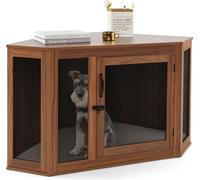 COSTWAY Cage d'angle pour chien, Niche pour chien avec porte & coussin, Caisse pour animaux style meuble pour petits chiens chat animal de compagnie, Cage pour animaux pour petits espaces, Maison pour