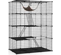 COSTWAY Cage pour chats 4 étages, enclos pour chats avec hamac, 3 échelles, 4 portes, lucarne, chenil amovible pour petits animaux à l'intérieur 109,5x74,5x143cm