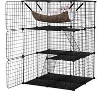 COSTWAY Cage pour chats à 3 étages, enclos pour chats avec hamac, 2 échelles, 3 portes, lucarne, chenil amovible pour petits animaux à l'intérieur 74x74x107cm