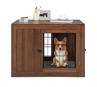 COSTWAY Cage pour Chien, Cage Chien en Bois à Double Usage avec Portes Doubles, Plateau Amovible, Cage pour Chat en Fil Métallique, Caisse Chien Interieur pour Chambre, Salon