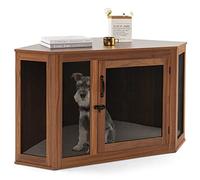 COSTWAY Cage pour Chien Intérieur XXL, Cage d’Angle pour Animaux de Compagnie avec Porte Verrouillable, Coussin, Treillis Métallique, Niche Chien Caisse Chien Style Meuble Moderne, 114 x 60 x 68 CM