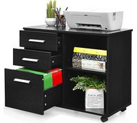 COSTWAY Caisson à roulettes à 3 tiroirs, meuble de classement mobile sur roulettes, meuble de bureau support d'imprimante avec étagères ouvertes, meuble de rangement multifonctionnel pour le bureau, l
