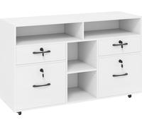 COSTWAY Caisson à roulettes, armoire de classement mobile verrouillable avec 4 tiroirs, étagère réglable & compartiments ouverts, armoire de bureau, support d'imprimante Blanc