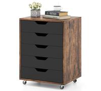 COSTWAY Caisson Bureau 5 Tiroirs, Caisson de Rangement à Roulette avec Poignée, Caisson Rangement pour A4, Lettre, 2 Roues avec Frein, 49 x 40 x 65 cm, Marron rustique