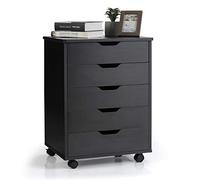 COSTWAY Caisson Bureau 5 Tiroirs, Caisson de Rangement à Roulette avec Poignée et 2 Roues avec Frein, 49,5 x 42 x 67 cm(Noir)