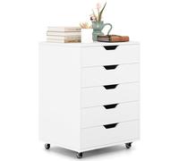 COSTWAY Caisson Bureau 5 Tiroirs, Caisson de Rangement à Roulette avec Poignée, pour A4, Lettre, 2 Roues avec Frein, 49 x 40 x 65 cm, Blanc