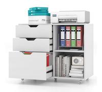 COSTWAY Caisson Bureau à Roulettes 3 Tiroirs, Étagère Réglable, Caisson de Rangement pour A4, Lettre, Support d'Imprimante 5 Roues avec 2 Frein, 81 x 40 x 66,5 cm, Blanc