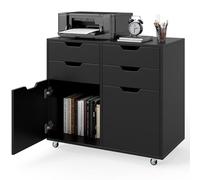 COSTWAY Caisson Bureau à Roulettes 4 Tiroirs, Caisson de Rangement pour A4, Lettre, 2 Grands Placards, Support d'Imprimante 5 Roues, 73 x 40 x 64,5 cm, Blanc (Noir)