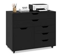 COSTWAY Caisson Bureau à roulettes 5 Tiroirs, Étagère Réglable, Caisson de Rangement pour A4, Lettre, Grand Placard, Support Imprimante 5 Roues avec 2 Frein (Noir,77,5 x 40 x 64 cm)