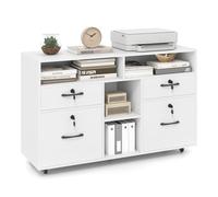 COSTWAY Caisson Bureau à roulettes avec 4 Tiroirs Verrouillables, Dossiers Suspendus au A4 Lettre, pour Imprimante, Document Blanc