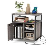 COSTWAY Caisson Bureau avec Station de Charge, Petit Meuble de Rangement à Roulette, Armoire Verrouillable, Etagères Réglables, 2 Prises,1 USB,1 Type-C, Meuble Imprimante (Gris)