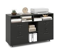 COSTWAY Caisson Bureau, Meuble Tiroir Bureau à Roulette, 4 Tiroirs Verrouillables avec 8 Clés, Barre de Suspension Réglables pour Dossiers Suspendus au A4 Lettre, pour Imprimante, Document (Noir)