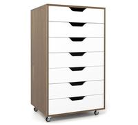 COSTWAY Caisson de Bureau à Roulettes, Meuble Rangement Bureau 7 Tiroirs, Commode Rangement 7 Tiroirs pour Papier, Document, Lettre (Blanc Naturel,48 x 40 x 87 cm)