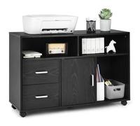 Costway Caisson De Bureau À Roulettes Support D'imprimante - 3 Niche, 2 Tiroirs, 1 Placard Avec Grand Plateau Noir Multicolore