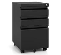 COSTWAY Caisson de Bureau sur Roulette avec Frein, 3 Tiroirs Verrouillable, Métal, Meuble Dossier Suspendu A4 Lettre Legal, Casier sur Roulette pour Fichier, Document, Imprimante, Noir