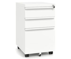 COSTWAY Caisson de Bureau sur Roulette avec Frein, 3 Tiroirs Verrouillable, Métal, Meuble Dossier Suspendu A4 Lettre Legal, Casier sur Roulette pour Fichier, Document, Imprimante, Blanc