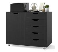 COSTWAY Caisson de Rangement à roulettes 5 Tiroirs, Placard avec Étagère Réglable, Caisson Bureau avec Poignée Incurvée, Support d'Imprimante 5 Roues avec 2 Frein (Noir) (Noir foncé,79 x 40 x 65 cm)