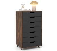 COSTWAY Caisson Mobile à 7 Tiroirs avec 4 Roulettes Universelles, 2 Verrouillables, pour Bureau, Étude, Salon, Chambre, Marron Multicolore