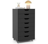COSTWAY Caisson Mobile à 7 Tiroirs avec 4 Roulettes Universelles, 2 Verrouillables, pour Bureau, Étude, Salon, Chambre, Noir Multicolore