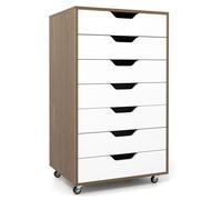 COSTWAY Caisson Mobile à 7 Tiroirs avec 4 Roulettes Universelles, 2 Verrouillables, pour Bureau, Étude, Salon, Chambre, Naturel