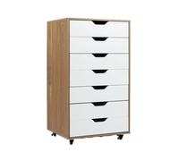COSTWAY Caisson Mobile à 7 Tiroirs avec 4 Roulettes Universelles, 2 Verrouillables, pour Bureau, Étude, Salon, Chambre, Naturel Multicolore