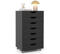 COSTWAY Caisson Mobile à 7 Tiroirs avec 4 Roulettes Universelles, 2 Verrouillables, pour Bureau, Étude, Salon, Chambre, Noir