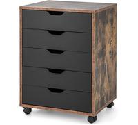 COSTWAY Caisson Mobile et Vertical à Roulettes avec 5 Tiroirs, Poignée Incurvée et 2 Roues avec Frein, 49,5 x 42 x 67 cm, Marron