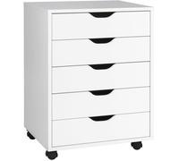 COSTWAY Caisson Mobile et Vertical à Roulettes avec 5 Tiroirs, Poignée Incurvée et 2 Roues avec Frein, 49,5 x 42 x 67 cm, Blanc