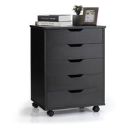 COSTWAY Caisson Mobile et Vertical à Roulettes avec 5 Tiroirs, Poignée Incurvée et 2 Roues avec Frein, 49,5 x 42 x 67 cm, Noir