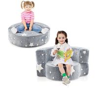 COSTWAY Canapé 2 en 1 Phosphorescent pour Enfants, Convertible avec Housse Amovible et Lavable en Machine, Motifs Etoiles, Gris