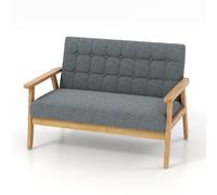 COSTWAY Canapé 2 Places, Fauteuil Salon avec Cadre en Bois d'Hévéa & Tissu en Lin Respirant, Fauteuil Scandinave Rembourré Boutonné pour Chambre, Salle d'Étude, Charge 250KG, 114 x 72 x 77 cm
