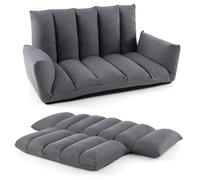 COSTWAY Canapé au Sol Pliable et Inclinable, Siège Rembourré avec Dossier et Accoudoirs Réglables à 5 Positions, Canapé Convertible, Cadre en Métal Robuste, pour Salon de Jeu, Chambre, Gris
