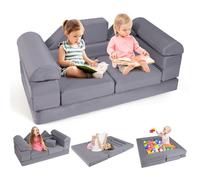 COSTWAY Canapé Bebe Modulaire pour 2 Enfants 9 Pièces, Convertible en Mousse, pour Grimper et Ramper, Tissu en Daim, Gris