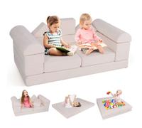 COSTWAY Canapé Bebe Modulaire pour 2 Enfants 9 Pièces, Convertible en Mousse, pour Grimper et Ramper, Tissu en Daim, Beige
