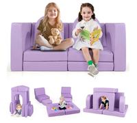 COSTWAY Canapé Bebe Modulaire pour Enfant 8 Pièces Convertible en Mousse, pour Grimper et Ramper, Tissu en Daim Confortable Violet