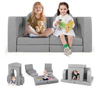 COSTWAY Canapé Bebe Modulaire pour Enfants 8 Pièces Convertible en Mousse, pour Grimper et Ramper, Tissu en Daim Confortable Gris