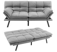 Canapé Convertible Costway, Canapé-Lit 3 Place En Lin Poly. , Dossier Et Accoudoirs Réglables Moderne 182 X 87 X 82 Cm (L X L X H) Gris